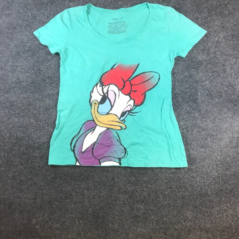 Disney Store Daisy Duck T-Shirt Womens Medium Green Printed Cotton Scoop Neck
